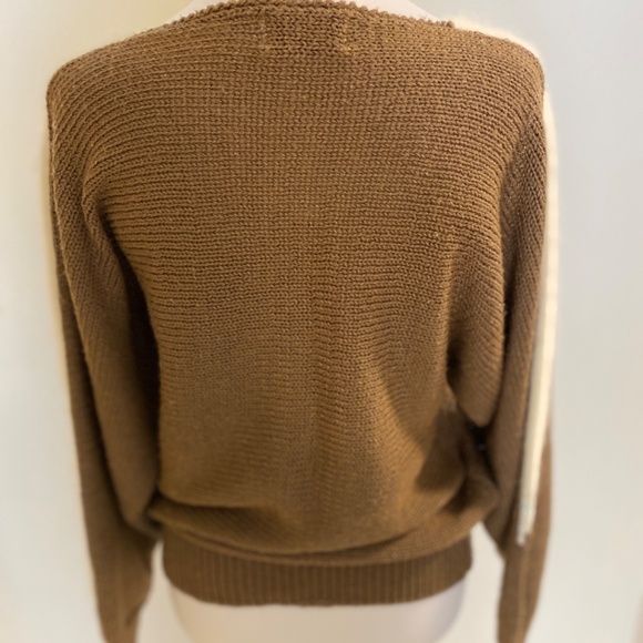 Vintage Zach’s Sweater S | Brown & White Geometric Knit with Metallic Thread - Picture 4 of 8